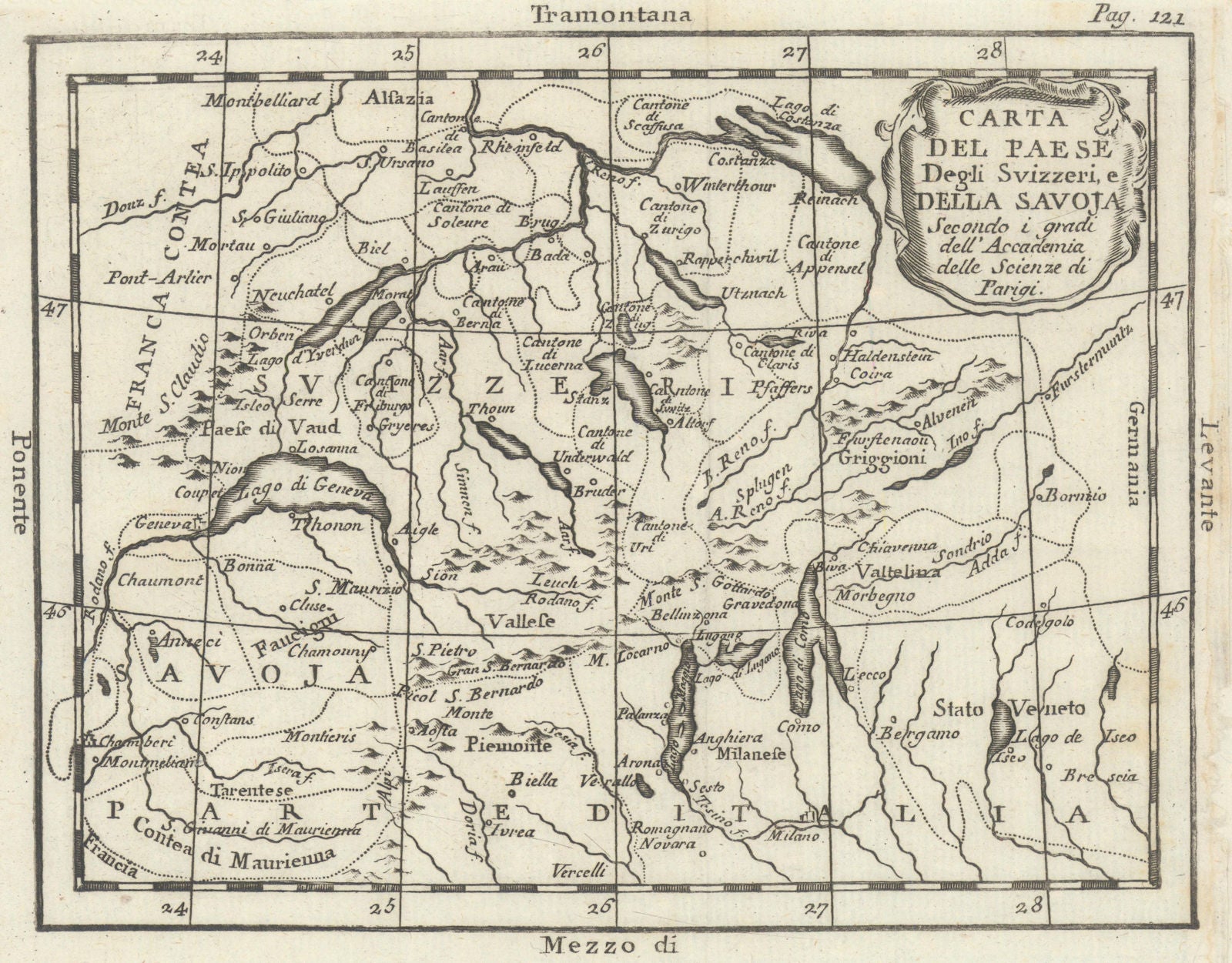 'Paese degli Svizzeri e della Savoja'. Switzerland Savoie/Savoy BUFFIER 1788 map